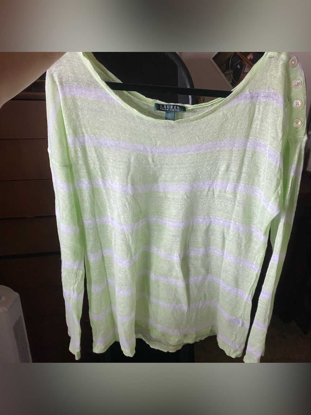 Ralph Lauren Light Lime and White Striped Long Sleeve Top - Picture 5 of 7